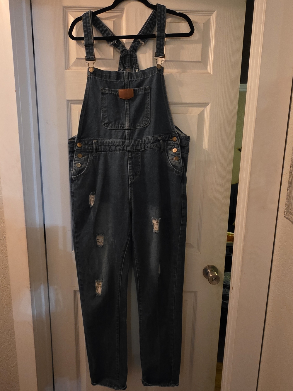 Distressed Denim Overalls Medium Wash Size Large